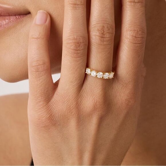 14k Gold Plated Paved Engagement Ring Band - Picture 1 of 4